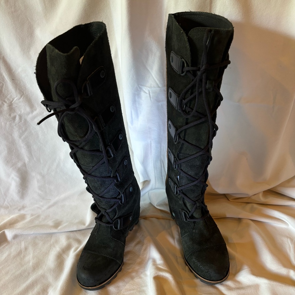 Sorel Joan of Arctic Black Suede Wedge Tall Boot